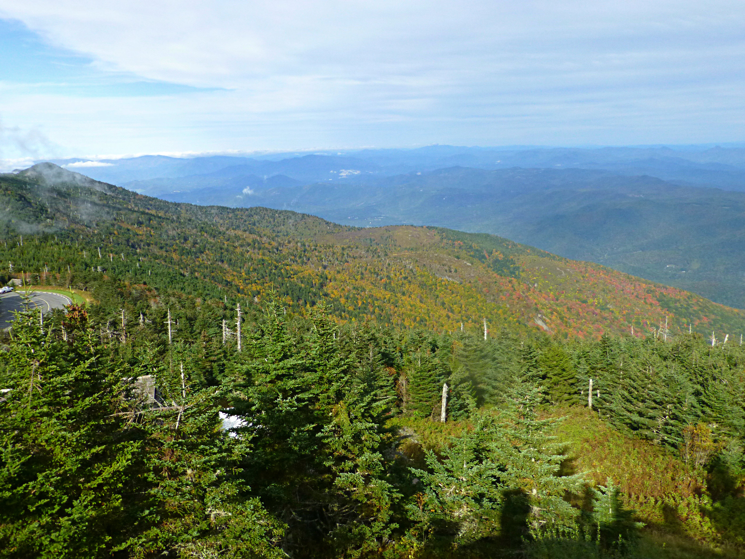 Expansive mountain view showing fall color